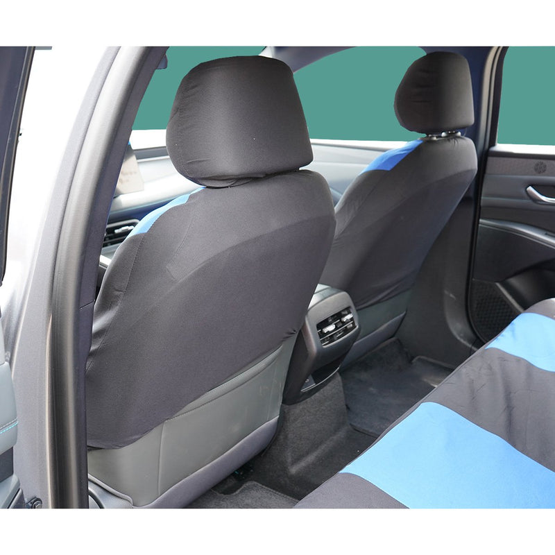 Set coprisedili auto universali blu-nero, materiale tessile 8 pezzi
