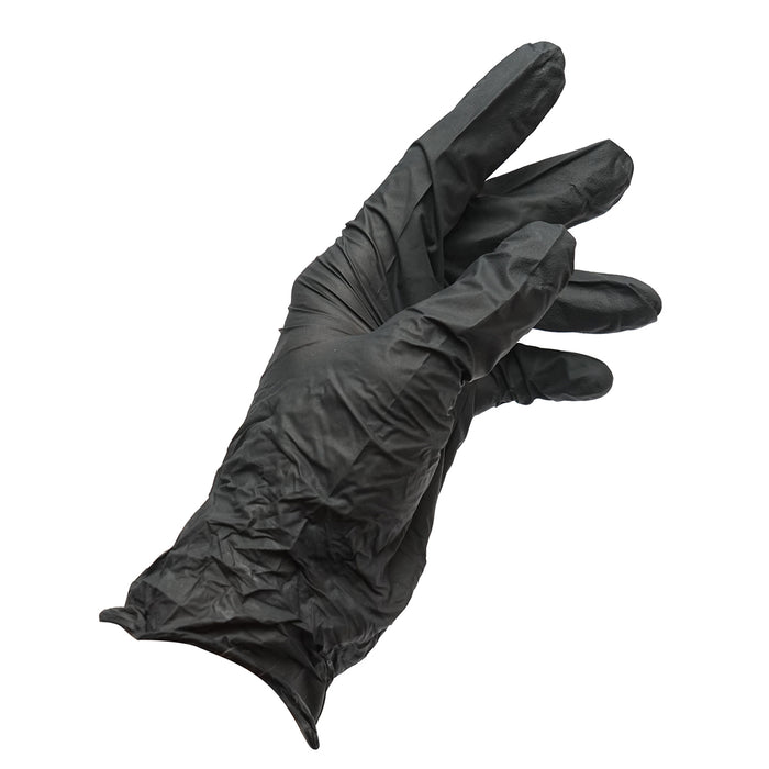 Guanti in nitrile neri senza polvere con texture antiscivolo sulle dita, taglia M 100 pezzi/scatola