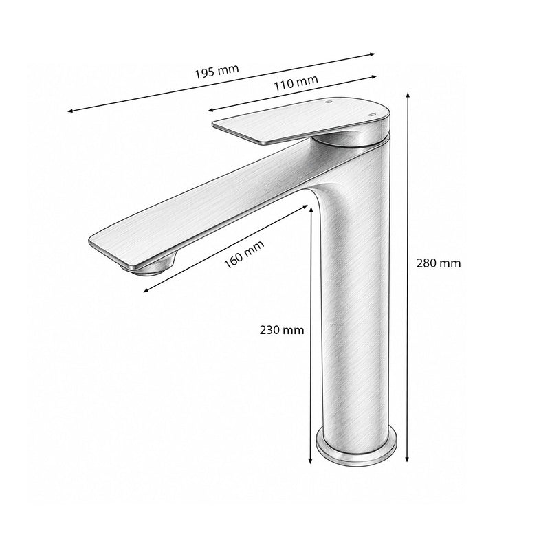 Rubinetto premium per lavabo da bagno in rame, con bocca lunga, design arrotondato, miscelatore monocomando, finitura nero opaco e flessibili inclusi.