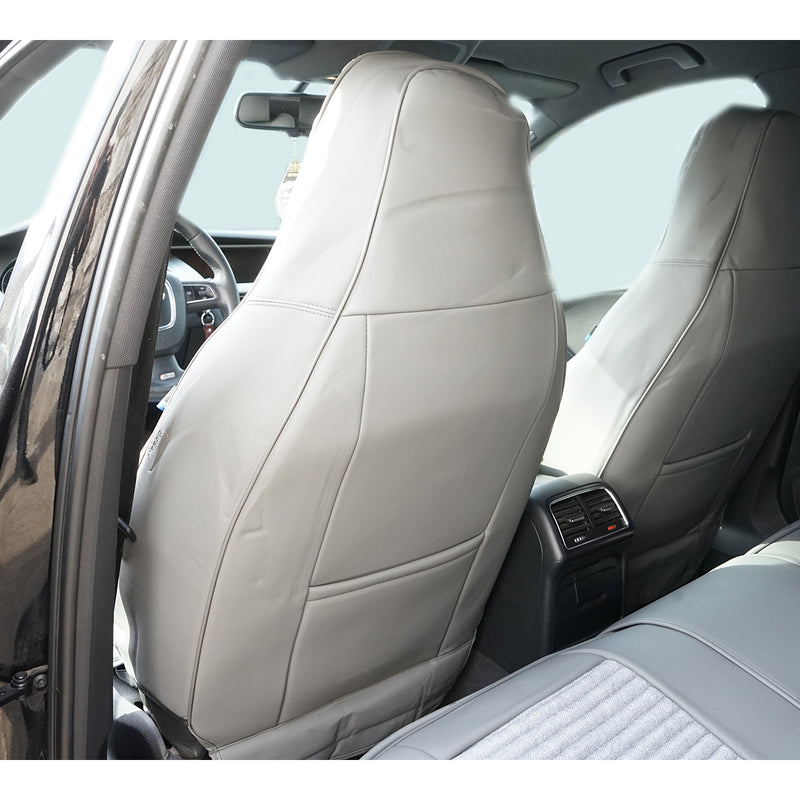 Set coprisedili auto universali premium grigio crema, design ergonomico sportivo, pelle ecologica con inserti tessili, 11 pezzi