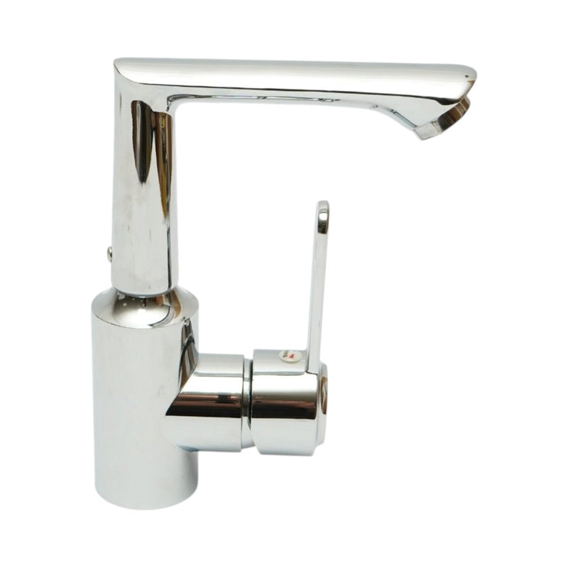 Miscelatore lavabo bagno di forma rotonda, monocomando, finitura cromo lucido, acciaio inox, flessibili inclusi