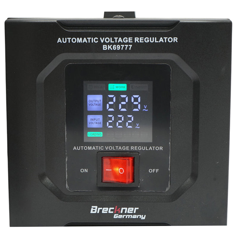 Stabilizzatore di tensione automatico 2000 VA, 1200 W, 140-250 V CA, monofase a relè, 2 prese Schuko da 230 V, display LCD Breckner Germany