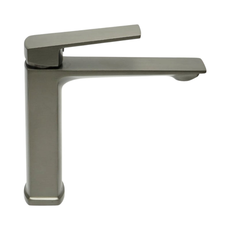 Miscelatore alto a sezione quadrata per lavabo, monocomando, finitura grigio grafite satinato, acciaio inox, flessibili inclusi