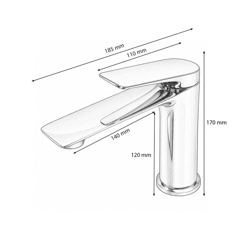 Rubinetto di alta qualità in rame per lavabo da bagno, con bocca lunga, design rotondo, monocomando, finitura cromata lucida e flessibili inclusi.