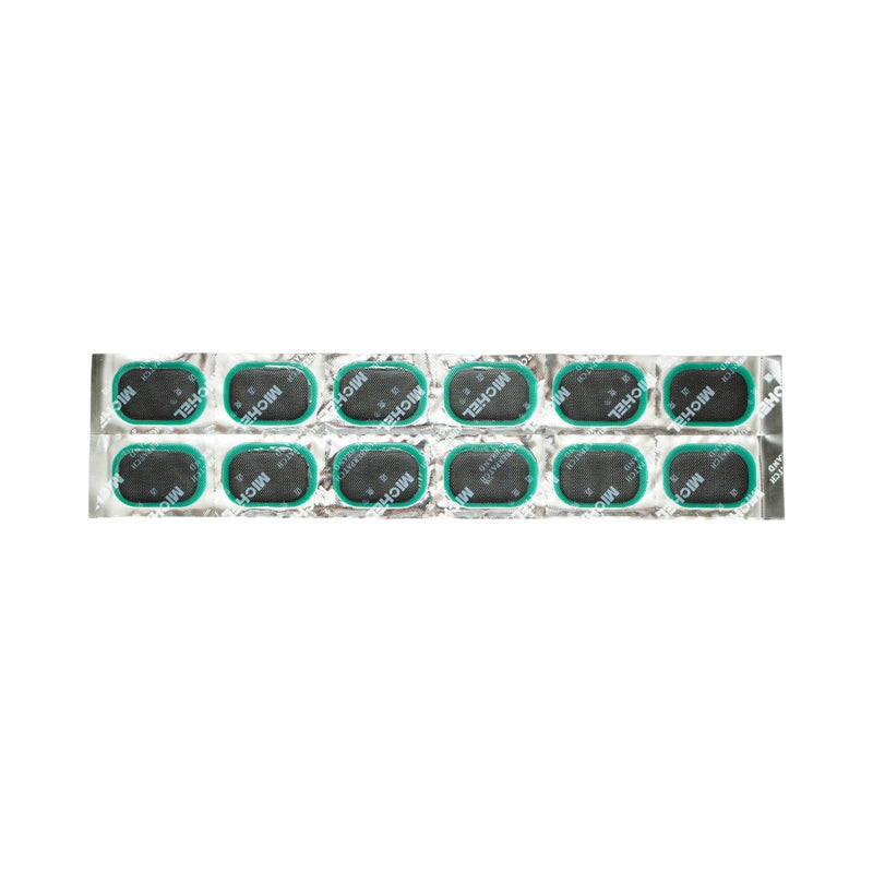 Set di 48 toppe ovali per vulcanizzazione (24x35 mm) + 1 tubetto di adesivo da 20 ml per camere d'aria – M-48 Michel