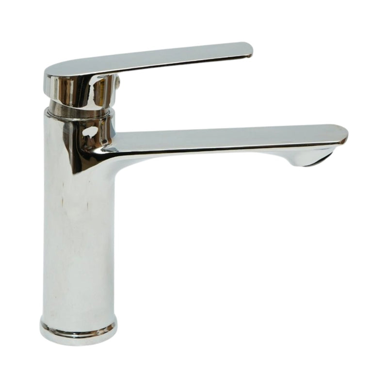 Miscelatore alto e rotondo per lavabo, monocomando, finitura cromata lucida, in lega di zinco, flessibili inclusi