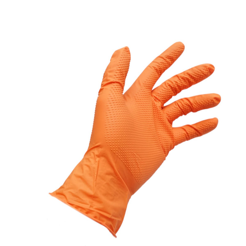 Guanti in nitrile arancioni senza polvere con texture a grip diamantato, taglia M, 50 pezzi/scatola