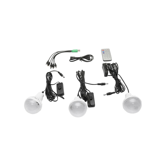 Kit di illuminazione LED portatile con 3 lampadine/proiettore, radio FM, telecomando a pannello solare e batteria da 6 V, 2 Ah per la pesca in campeggio GD-8028