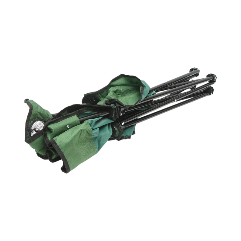 Sedia da campeggio pieghevole verde con portabicchieri, borsa per il trasporto e struttura in metallo (50x80x80 cm)
