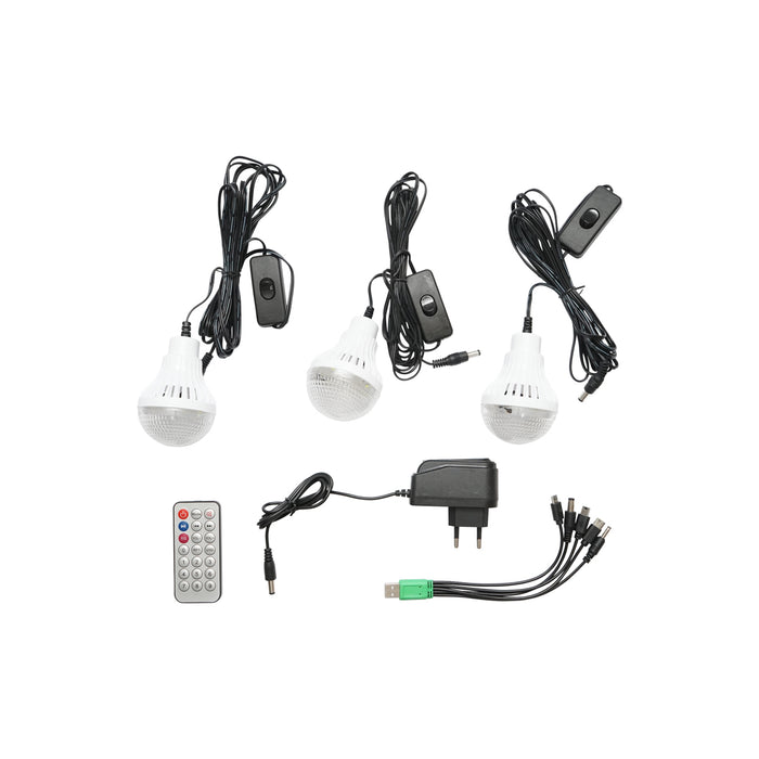 Kit di illuminazione LED portatile con 3 lampadine/proiettore, radio FM, telecomando a pannello solare e batteria da 6 V, 3 Ah per la pesca in campeggio GD-8216