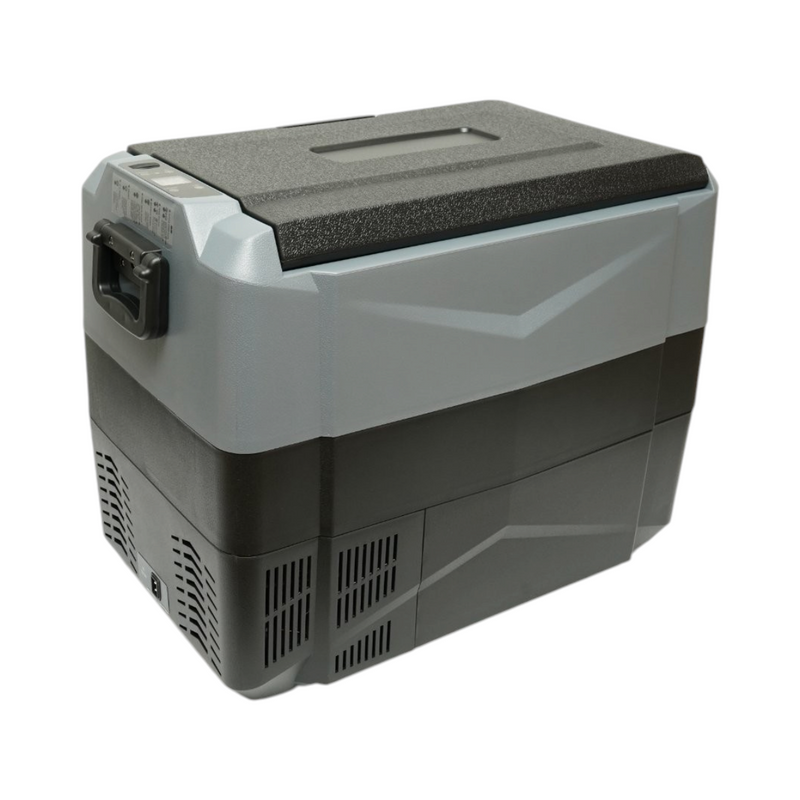 Frigorifero per auto 45L con compressore 12V-24V-220V, 60W, display LCD, doppia zona di raffreddamento, USB 630x390x490mm