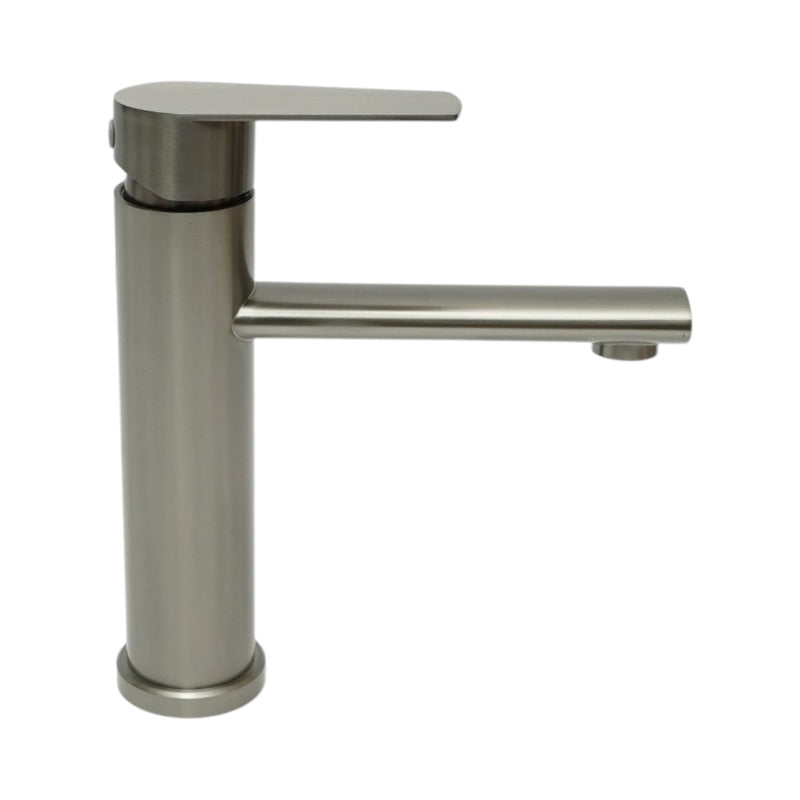 Miscelatore alto per lavabo da bagno, monocomando, finitura grigio grafite satinato, acciaio inox, flessibili inclusi