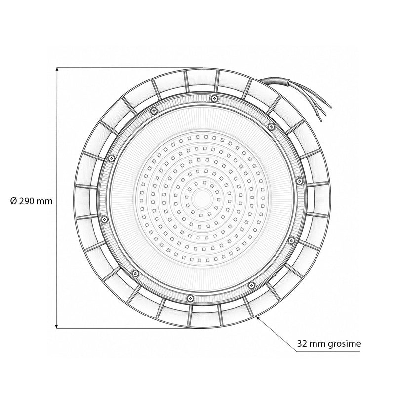 Lampada industriale LED UFO High-Bay da 100 W, 100-265 V, 6500 K, 12000 lm per capannoni industriali e magazzini, 290x32 mm, IP65 Breckner Germany
