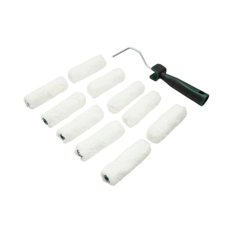 Set di mini rulli per verniciatura con 10 rulli in microfibra (10 cm), impugnatura bicomponente, vaschetta per vernice e rivestimento per vaschetta (13 pezzi) Breckner Germany