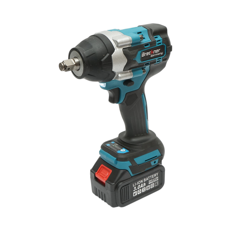 Avvitatore a impulsi da 1/2", due batterie agli ioni di litio da 21 V e 3 Ah, LED, coppia di 800 Nm, motore brushless Breckner Germany