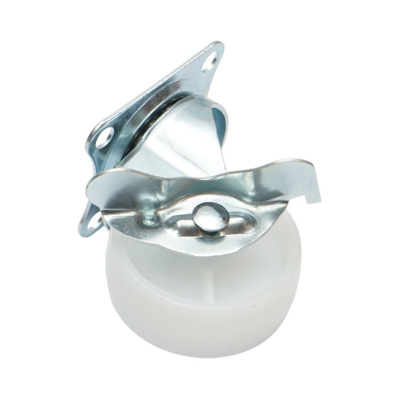 Ruota pivottante 65x23 mm con freno, in polipropilene bianco, piastra in acciaio 70x58 mm, portata 35 kg